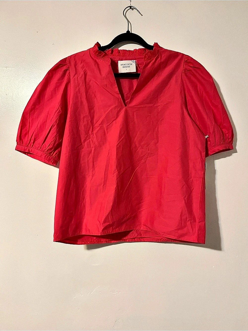 Hyacinth House Taylor Puff Sleeve Blouse in Pink Size Large NWT